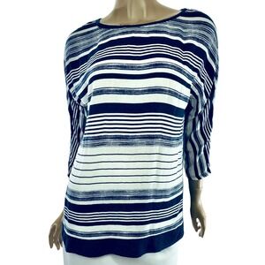 Zenergy By Chico's Top Blouse Size 0 (4-6) S Blue White Stripe 3/4 Sleeve Rayon